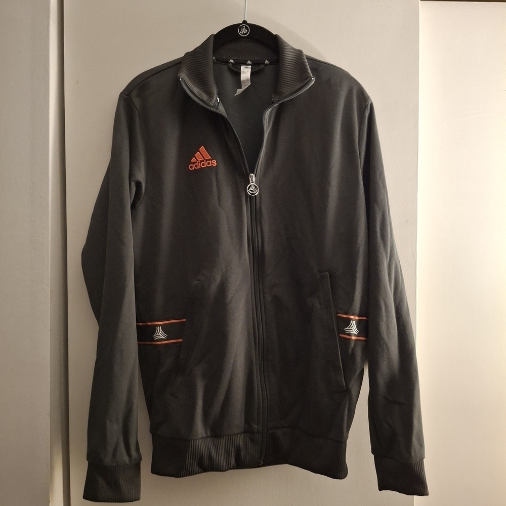 Adidas Women's Gray Track Jacket with Orange Accents